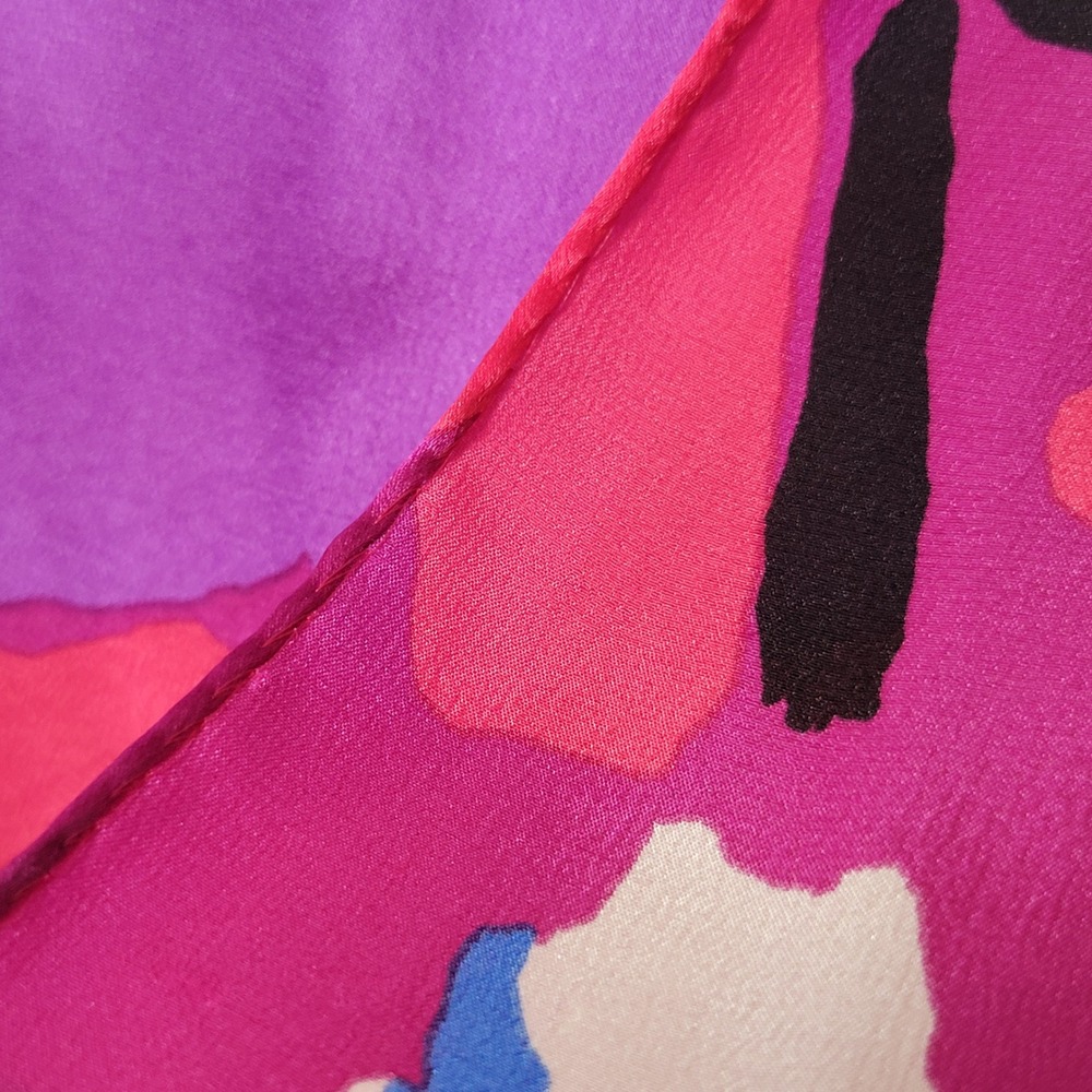 Vintage 1990s Echo Silk Scarf Purple Abstract Modernist Oblong Puffy Edge - Picture 5 of 8